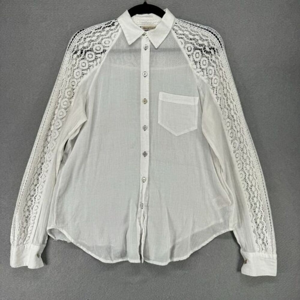 Anthropologie Holding Horses Shirt Womens Size XS Crochet Lace Top Blouse Button